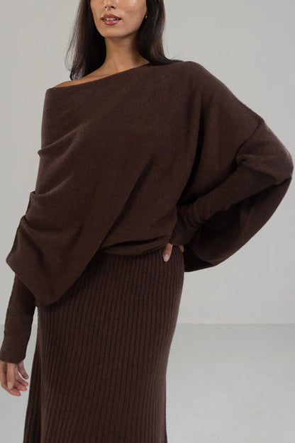Color Round Neck Long Sleeve Loose Knitted Sweater