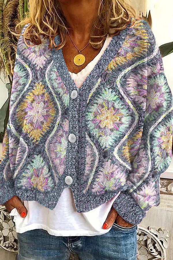 Knitted Long Sleeved Cardigan With Fun Printed Buttons