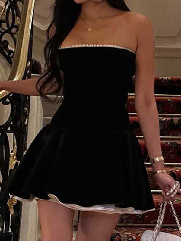 Black Straps Corset Off Shoulder Mini Dress