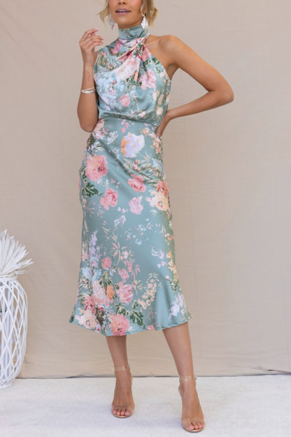 Wine Country Dates Halter Neck Elastic Waist Maxi Dress