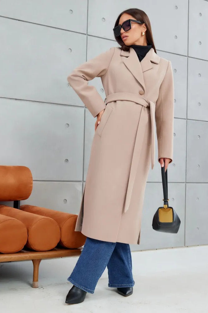 Double Breasted V-neck Wool Overcoat