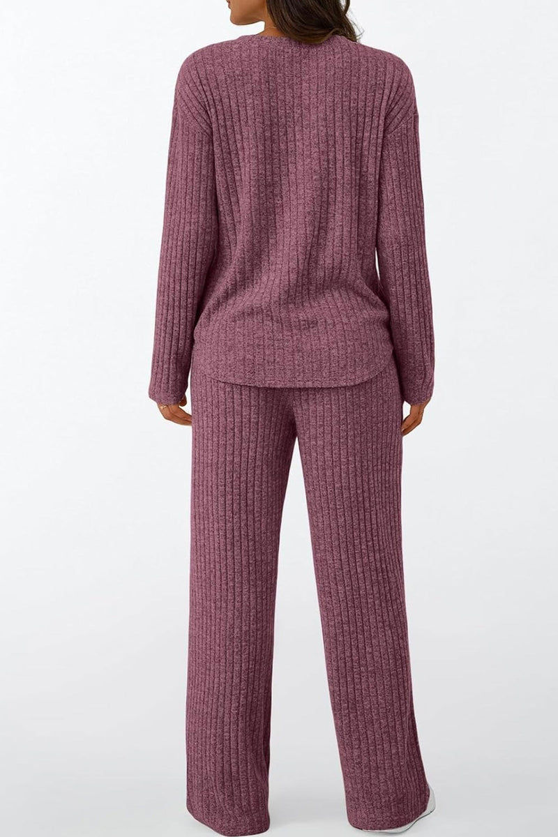 Ribbed Pitted Brushed Two Piece Pants Set