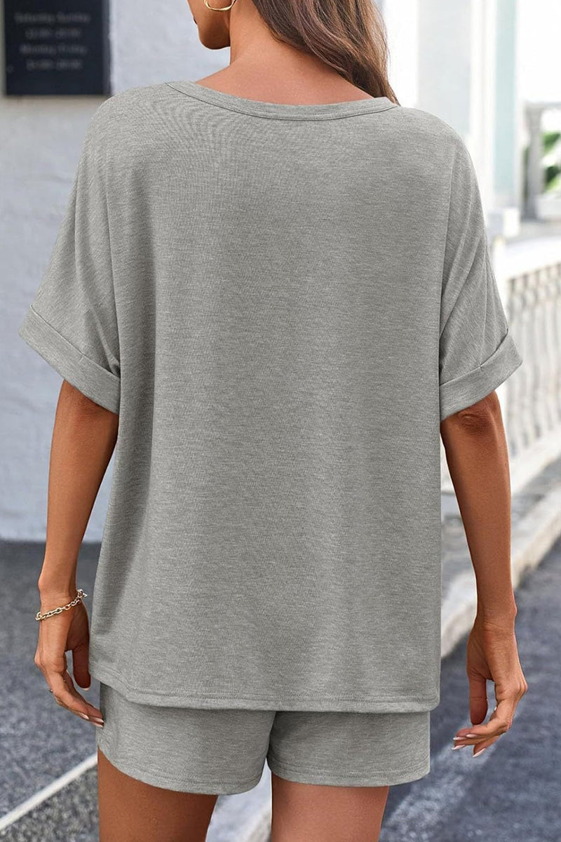 Color Bat Sleeve T-shirt Shorts Set