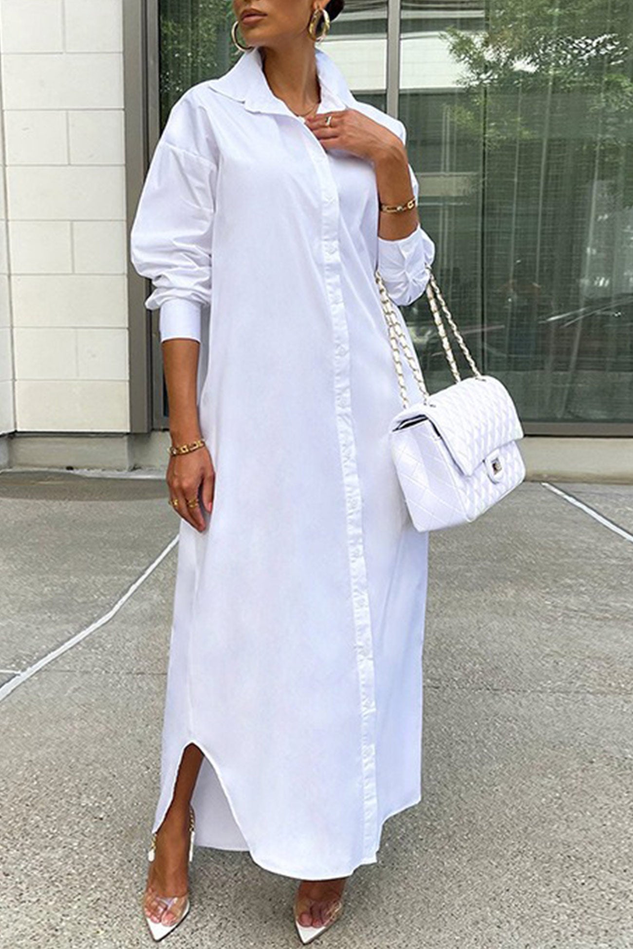 Color Single-breasted Long Blouse