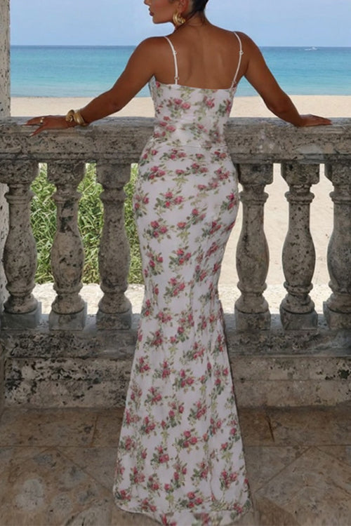 Moxidress Spaghetti Strap Corset Print Bodycon Maxi Dress