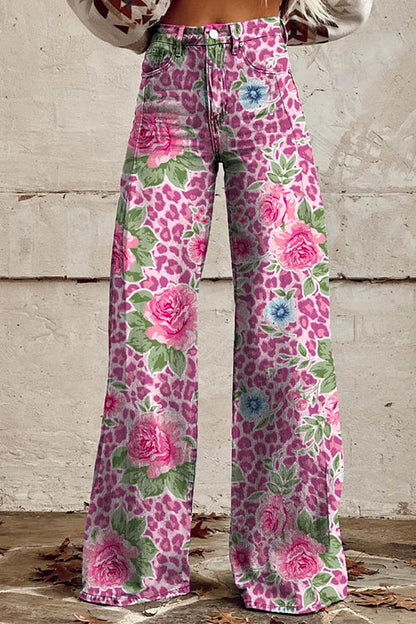 Moxidress Leopard Print Wide Leg Pocketed Pants