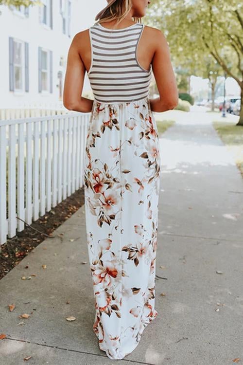 Moxidress Stripes Splice Printed Maxi Dress
