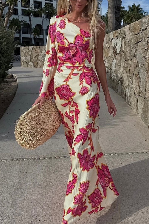 Moxidress One Shoulder Long Sleeve Print Maxi Dress