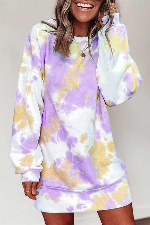 Tie Dye Long Sleeve Sweatshirt Dress