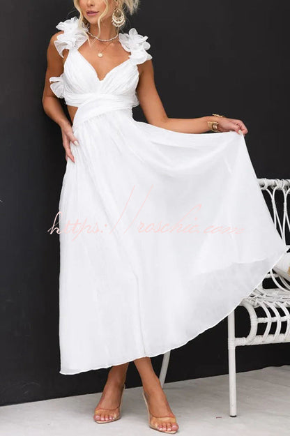 Luxe Lady Ruffle Detail Back Lace-up Elastic Waist Maxi Dress