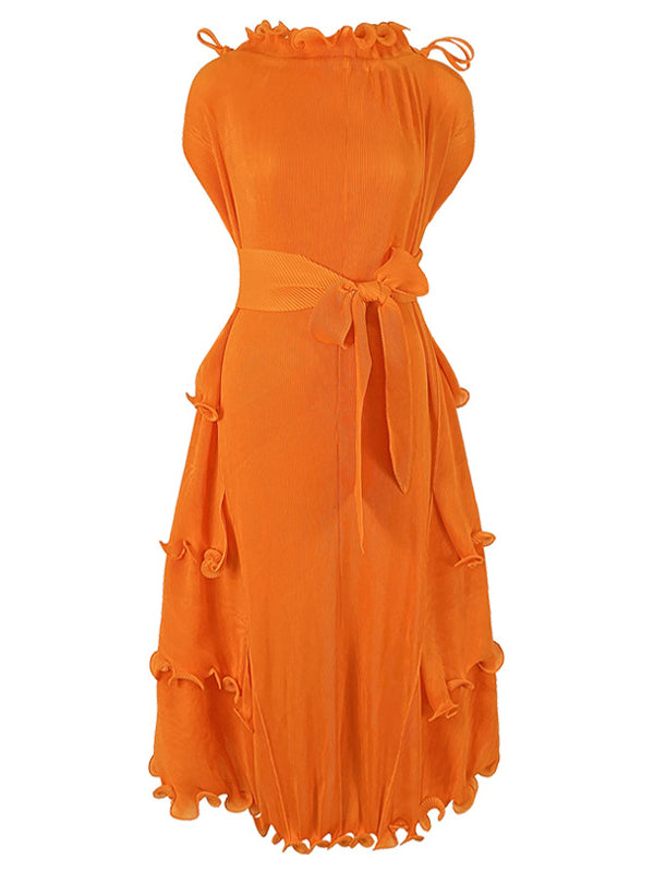 Loose Bandage Lacy Color High-neck Midi Dresses