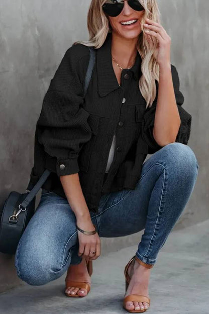 Waffle Cardigan Short Top Jacket