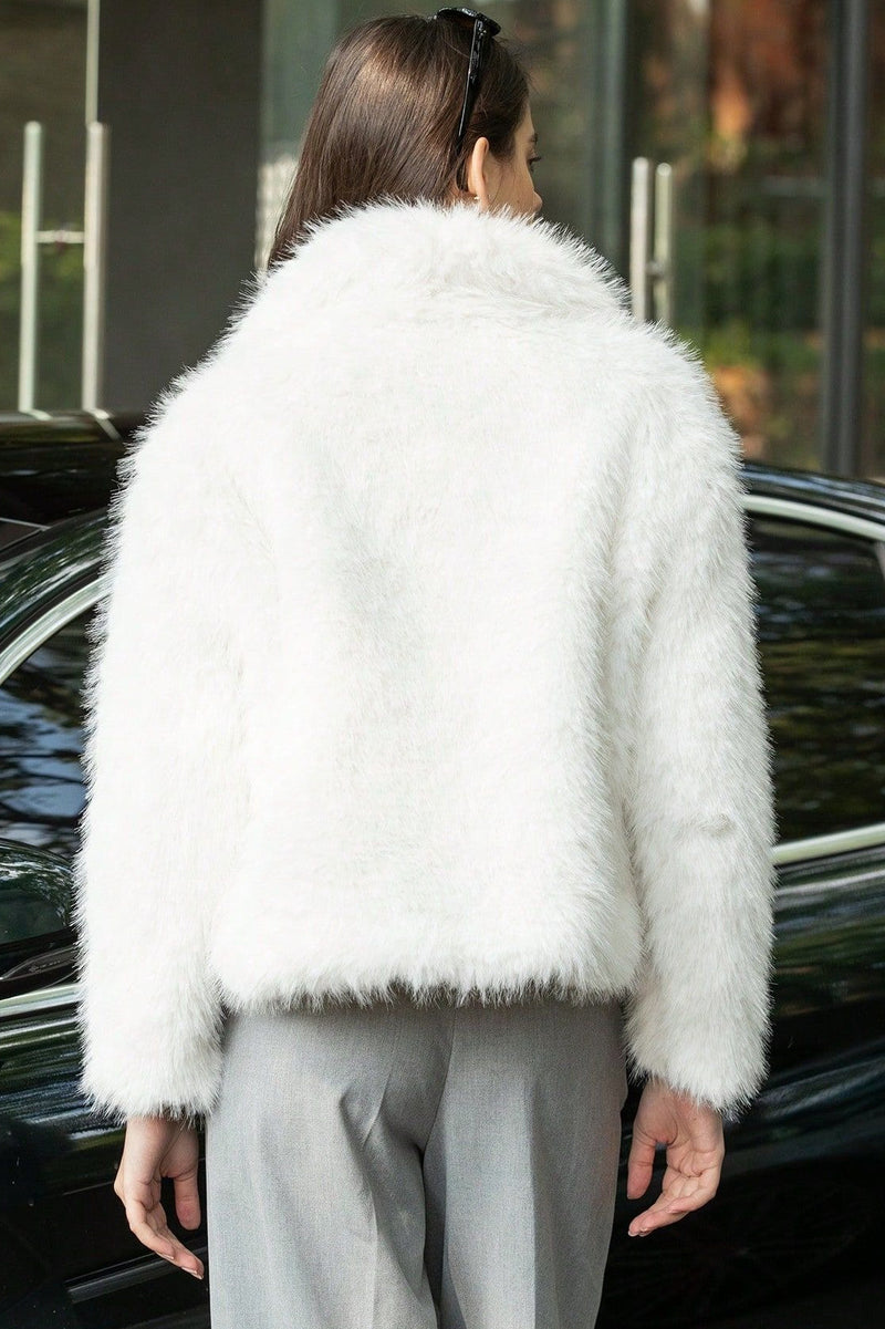 Plush Color Faux Animal Fur Warm Notch Collar Coat