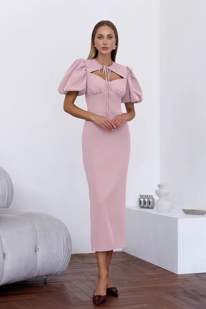 Puff Sleeve Bodycon Maxi Dress