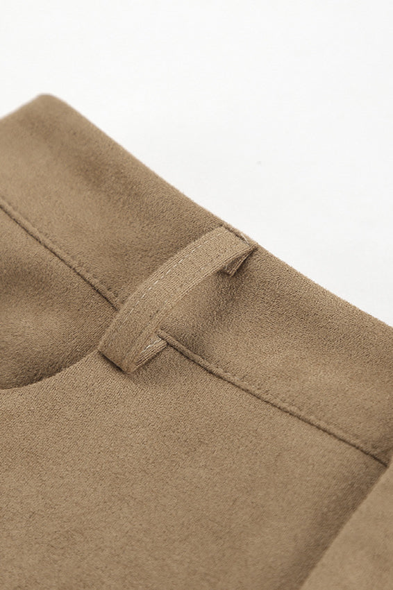 Suede Brown High Waist Split Midi Skirt