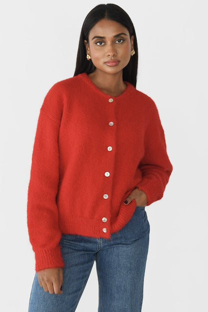 Soft Gray Shell-button Knit Cardigan