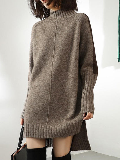 Loose Long Sleeves Contrast Color Half Turtleneck Sweater Dresses