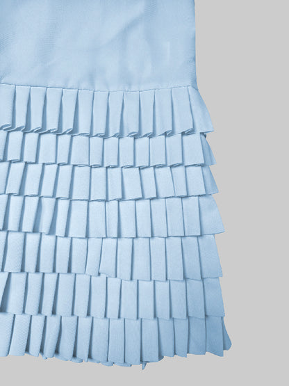 A-line Long Sleeves Layered Pleated Pockets Color Split-joint Lapel Midi Dresses Shirt Dress