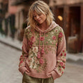 Women's Vintage Rose Floral Patchwork Cozy Knit Sweater Hooded elevenforest