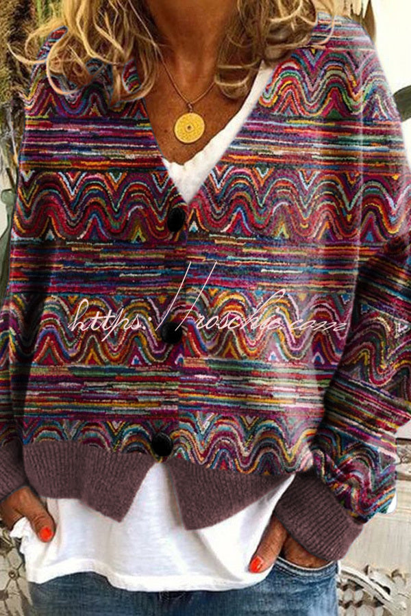 Fun and Long Sleeved Cardigan With Fun Printed Buttons
