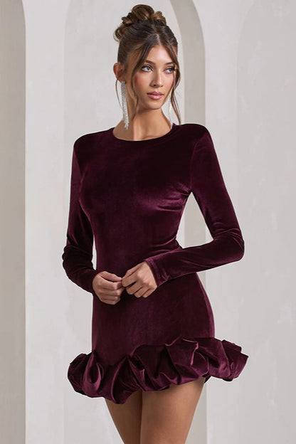 Velvet Crew Neck Ruched Midi Dress