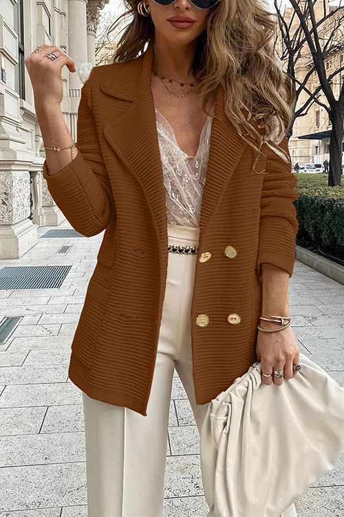 Double Breasted Textured Cardigan With Pockets