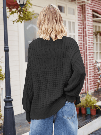 Tahoe Bound Waffle Knit Sweater - Black