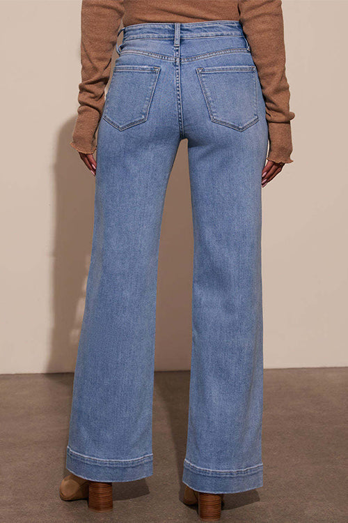 Straight Wide Leg Denim Pants
