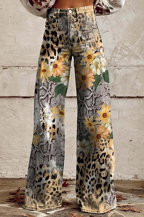 Leopard Print Wide Leg Pocketed Pants