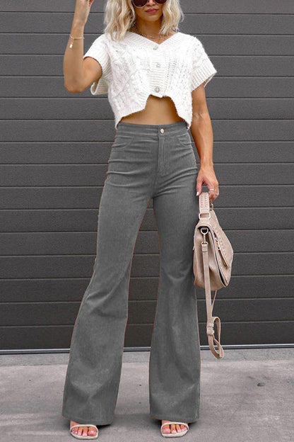 One Button Corduroy Flare Pants With Pockets