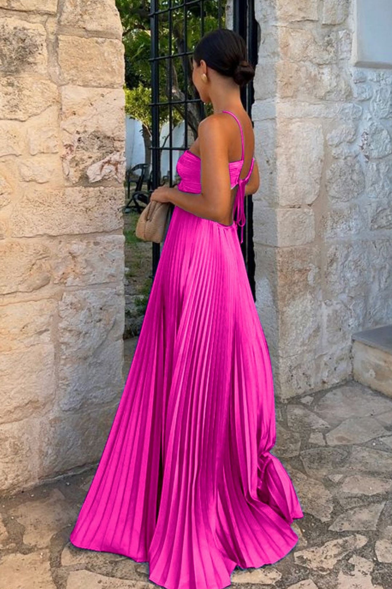 Halterneck Cutout Pleated Maxi Dress
