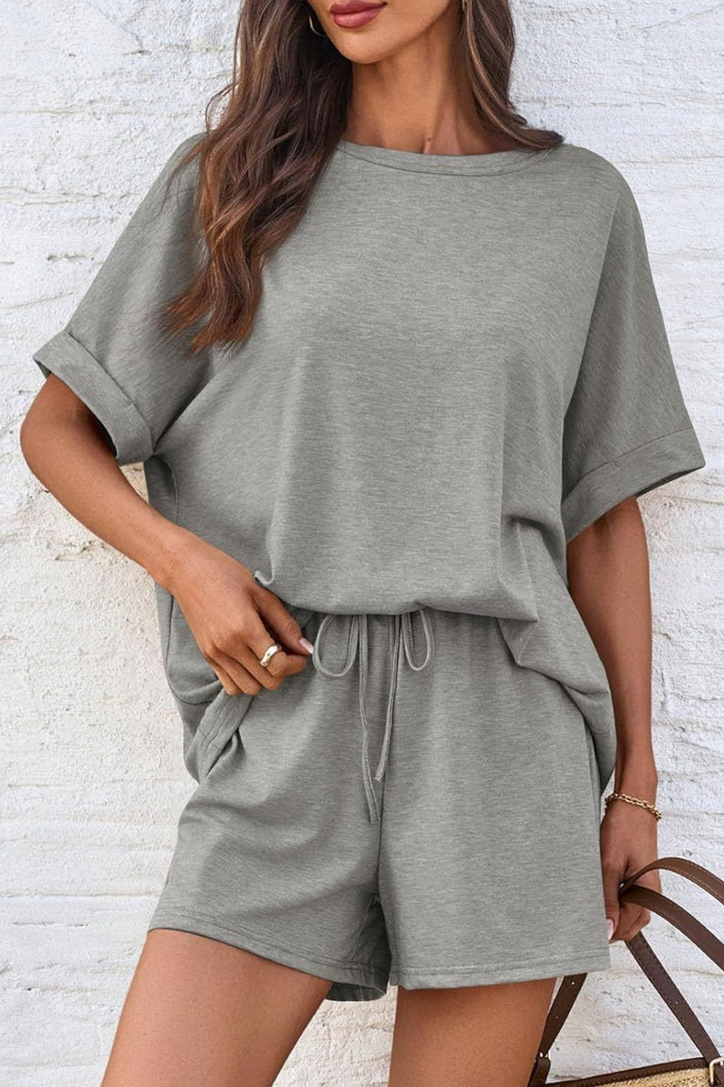 Color Bat Sleeve T-shirt Shorts Set