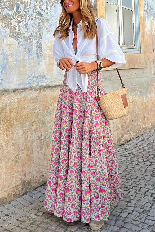 Moxidress Frilled Elastic Waist Bohemia Maxi Flowy Skirt