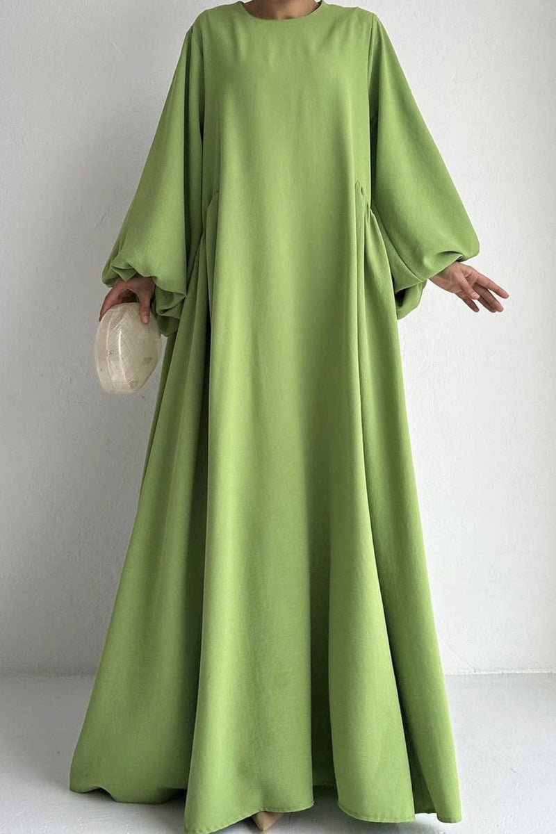 Puff Sleeve Color Maxi Dress