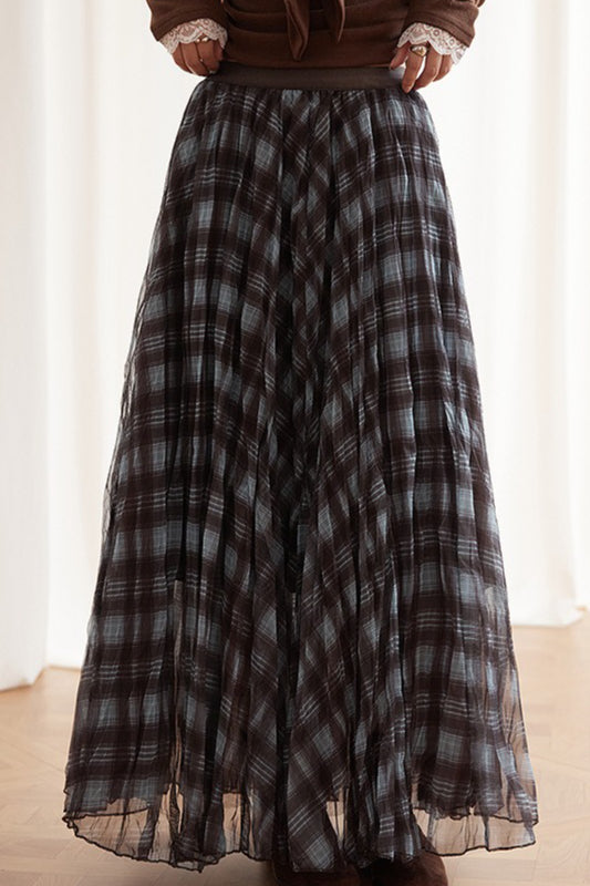 Plaid A-line Maxi Skirt
