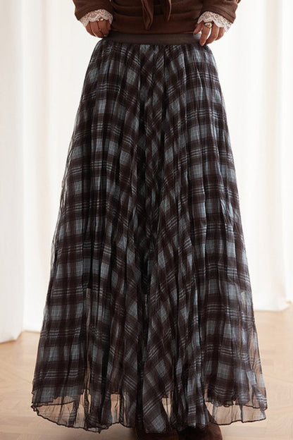 Plaid A-line Maxi Skirt