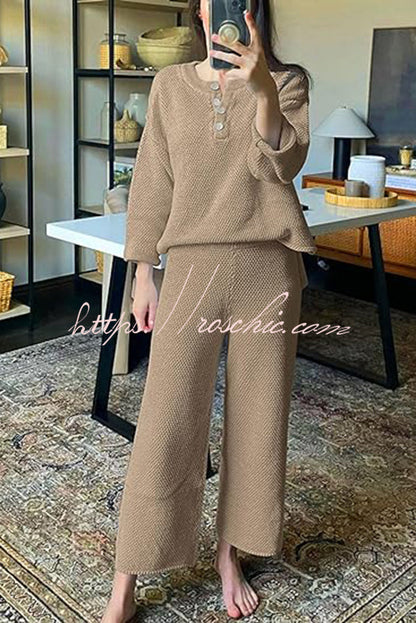 Heather Hailey Color Button V Neck Top and Pant Two Piece Set