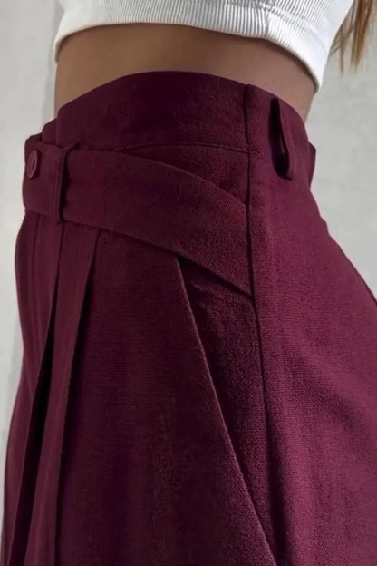 Button High Waist Long Fluid Pants