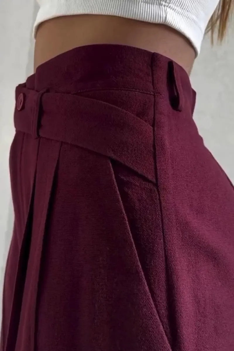 Button High Waist Long Fluid Pants