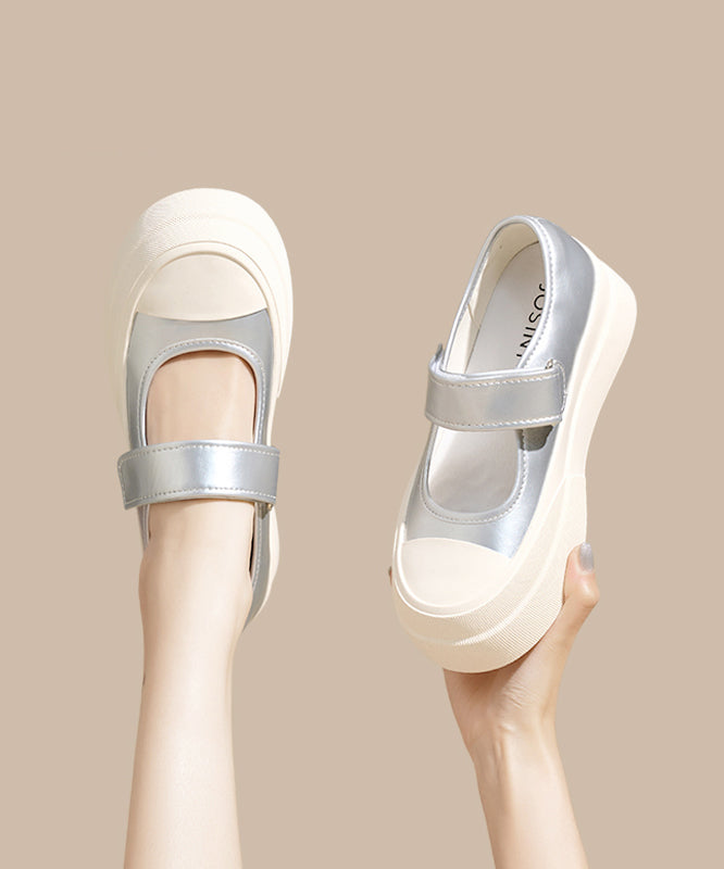 Pink Buckle Strap Splicing Platform Flat Feet Shoes
