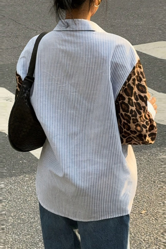 Street Style Leopard Stripe Blouse