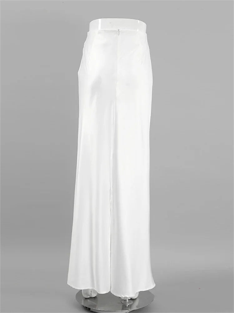 White High Waist Maxi Skirt for Party Holiday Slim Outfits Summer Basic Long Skirt