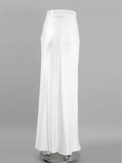 White High Waist Maxi Skirt for Party Holiday Slim Outfits Summer Basic Long Skirt