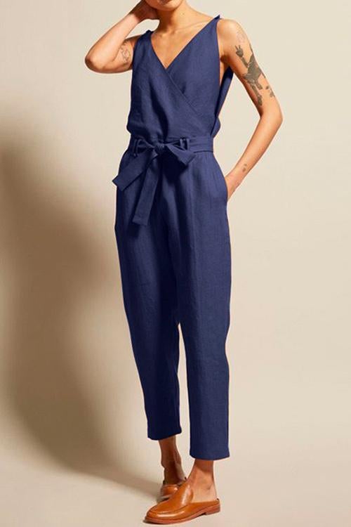 V Neck Sleeveless Wrapped Jumpsuit