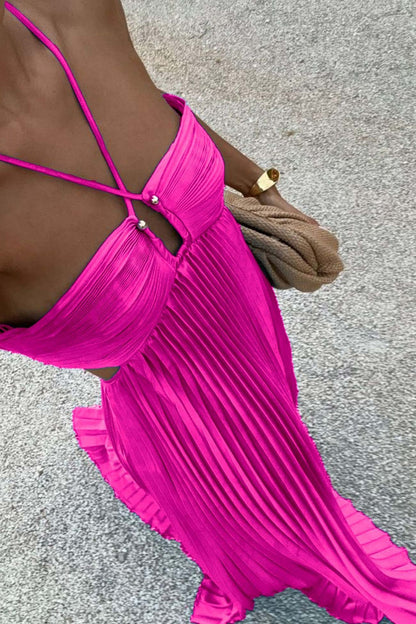 Halterneck Cutout Pleated Maxi Dress
