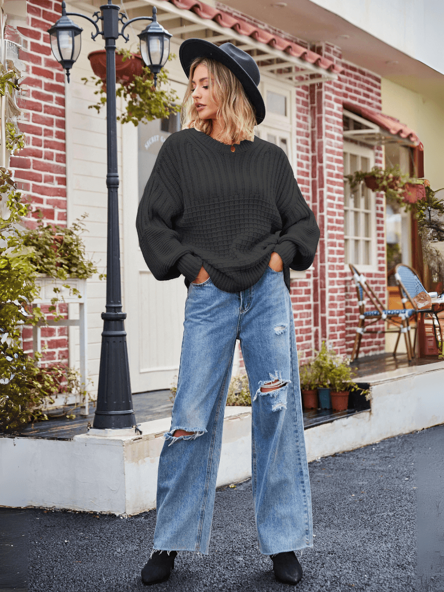 Tahoe Bound Waffle Knit Sweater - Black