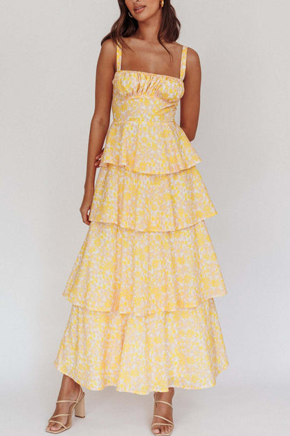 Print Tie-up Tiered Midi Dress