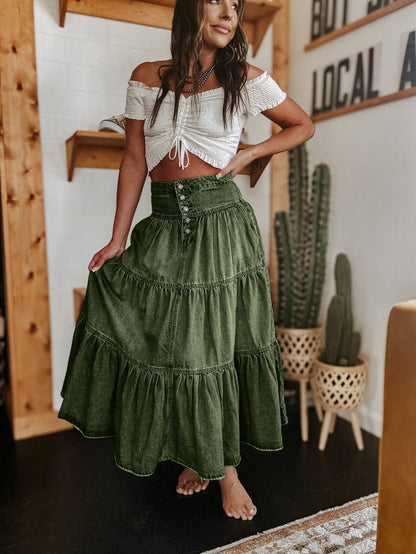 Sandie Tiered Denim Maxi Skirt