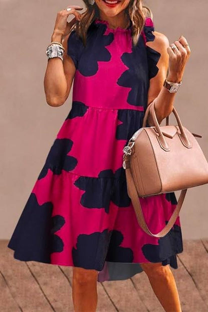 Moxidress Sleeveless Printed Ruffle Midi Dress