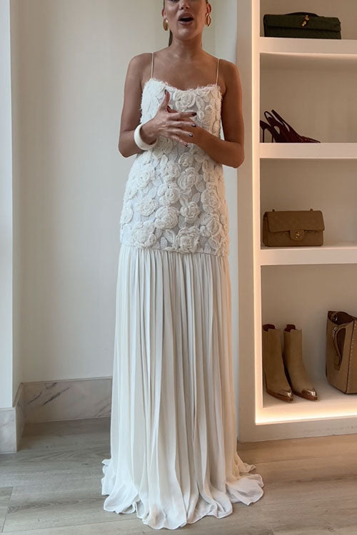 Moxidress Spaghetti Strap Applique Patchwork Maxi Dress